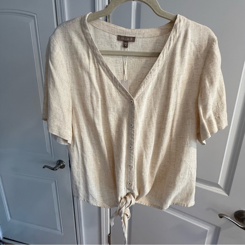 Lilla P Light Linen Tie-Front Blouse